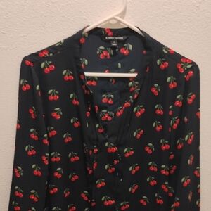 Fancy 41 Hawthorn Black Blouse with Cherry Pattern Size L